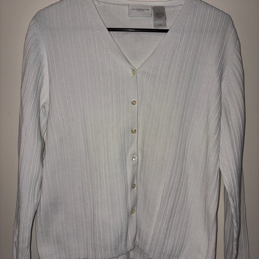 Liz Claiborne White Button-Up Cardigan